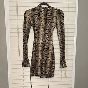 SHEIN Black and Brown Snake Print Long Sleeve Dress